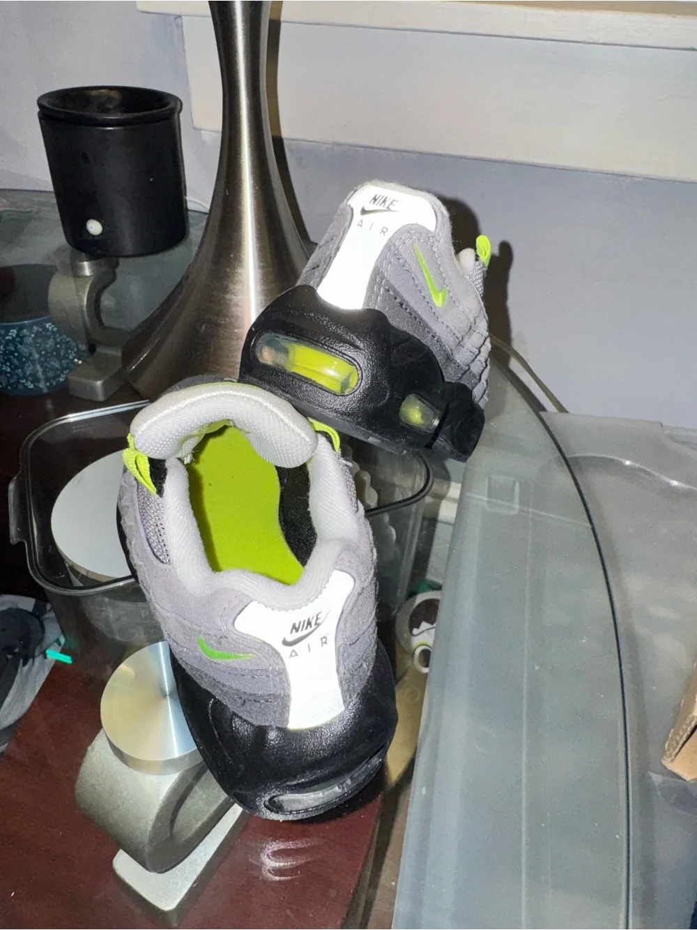 Nike Men's Gray and Neon Yellow Air Max Sneakers